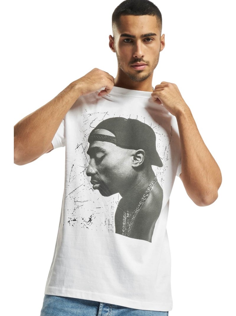 Mister Tee - Camiseta Cracked Background Diseño Tupac Shakur para Hombre Blanco - Kiabi