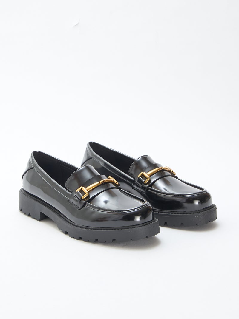 Mocasines charol con tira dorada Negro - Kiabi