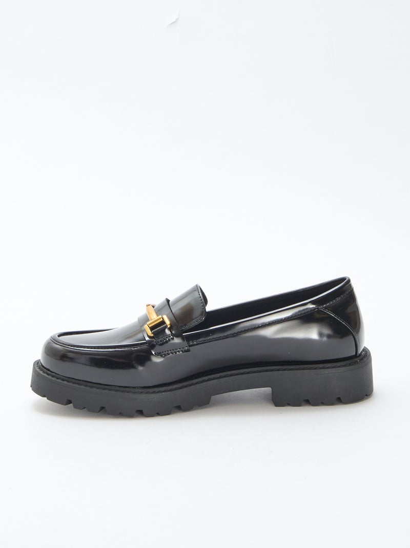 Mocasines charol con tira dorada Negro - Kiabi