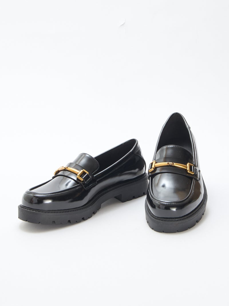 Mocasines charol con tira dorada Negro - Kiabi