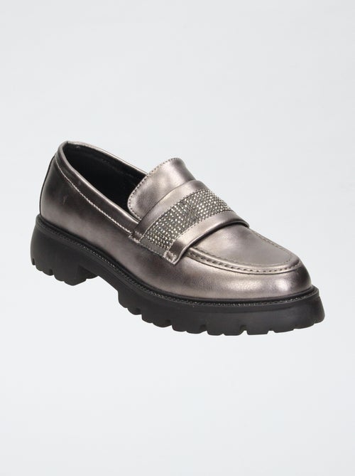 Mocasines charol plateados con adornos de strass - Kiabi