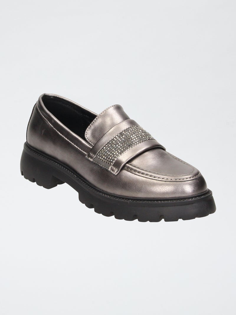 Mocasines charol plateados con adornos de strass Beige - Kiabi