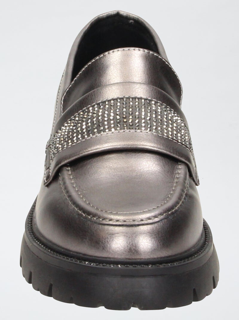 Mocasines charol plateados con adornos de strass Plateado - Kiabi