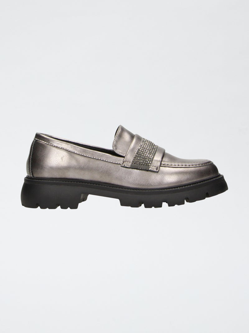 Mocasines charol plateados con adornos de strass Plateado - Kiabi