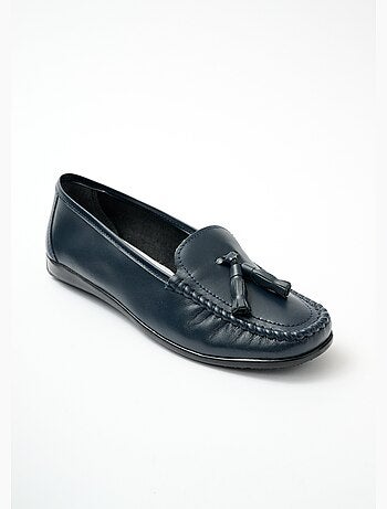Mocasines cómodos de piel con pompones anchos - Afibel