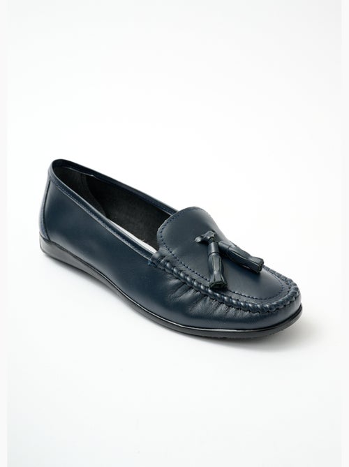 Mocasines cómodos de piel con pompones anchos - Afibel - Kiabi