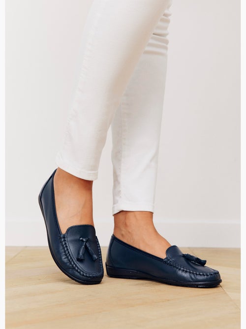 Mocasines cómodos de piel con pompones anchos - Afibel - Kiabi