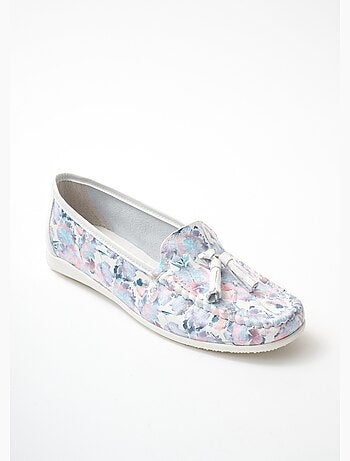 Mocasines cómodos de piel con pompones anchos - Afibel
