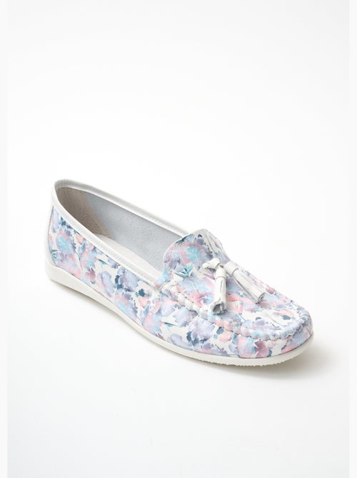 Mocasines cómodos de piel con pompones anchos - Afibel - Kiabi