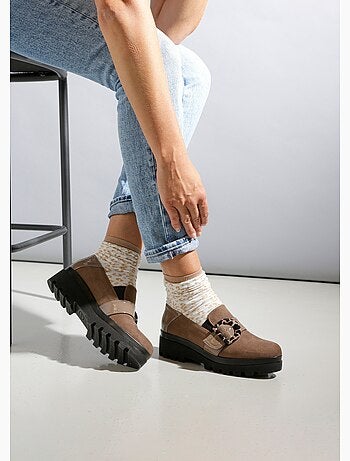 Mocasines con suela elástica y tacos, ancho cómodo - Afibel