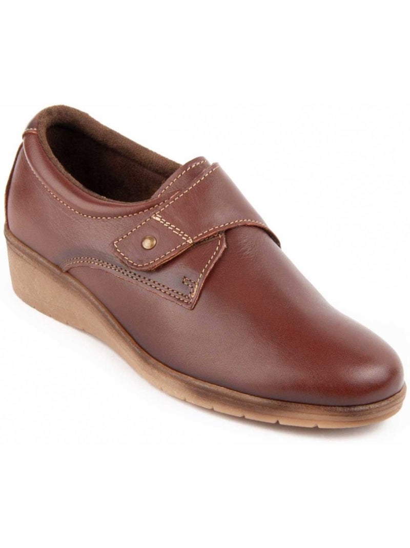 Mocasines Cuña Cuero Purapiel Marrón - Kiabi