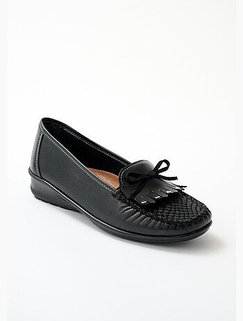 Mocasines cuña de piel con trabilla con flecos - Afibel