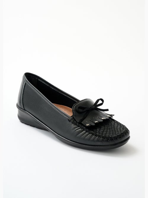 Mocasines cuña de piel con trabilla con flecos - Afibel - Kiabi