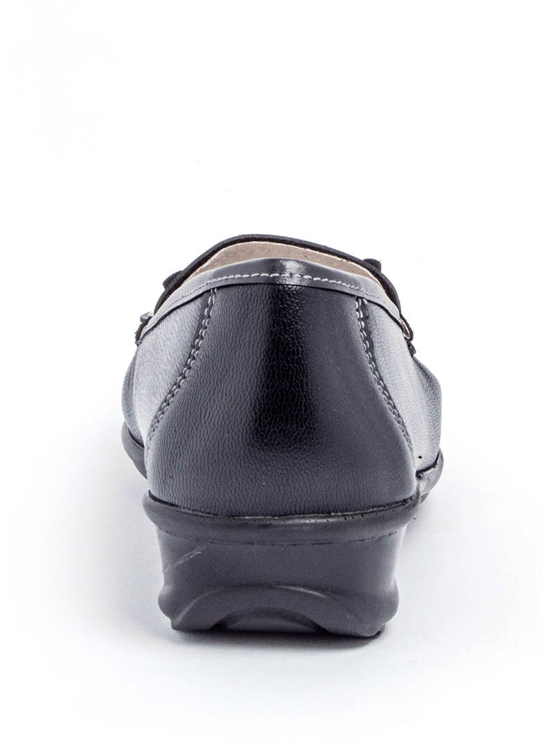 Mocasines cuña de piel con trabilla con flecos - Afibel Negro - Kiabi