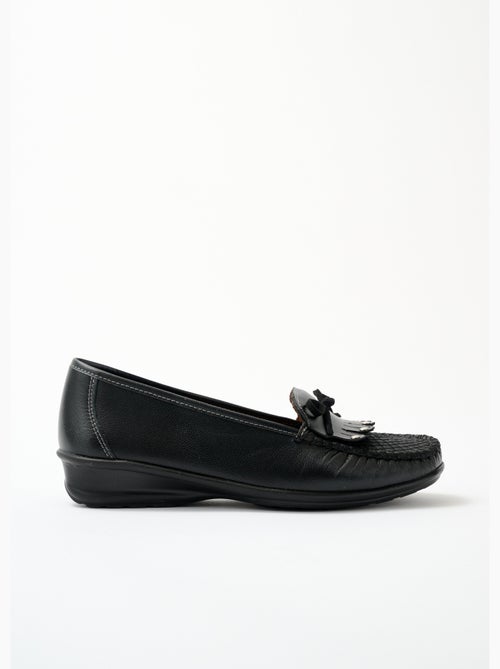 Mocasines cuña de piel con trabilla con flecos - Afibel - Kiabi