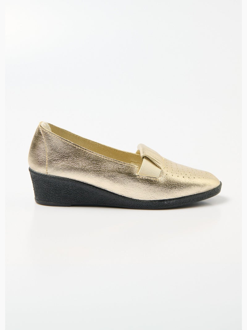 Mocasines cuña piel elastica ancho confort - Afibel Dorado - Kiabi
