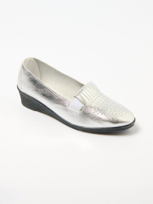 Mocasines cuña piel elastica ancho confort - Afibel - Kiabi