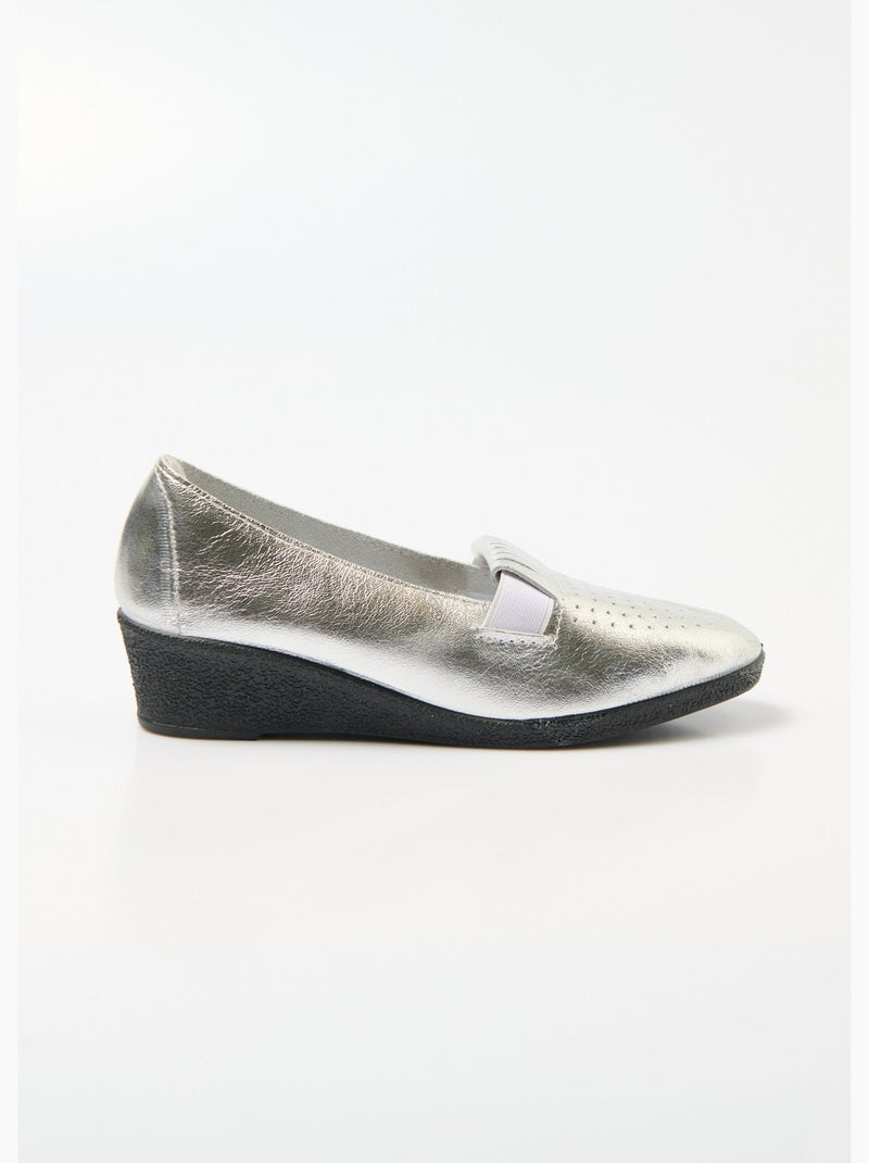 Mocasines cuña piel elastica ancho confort - Afibel Plateado - Kiabi