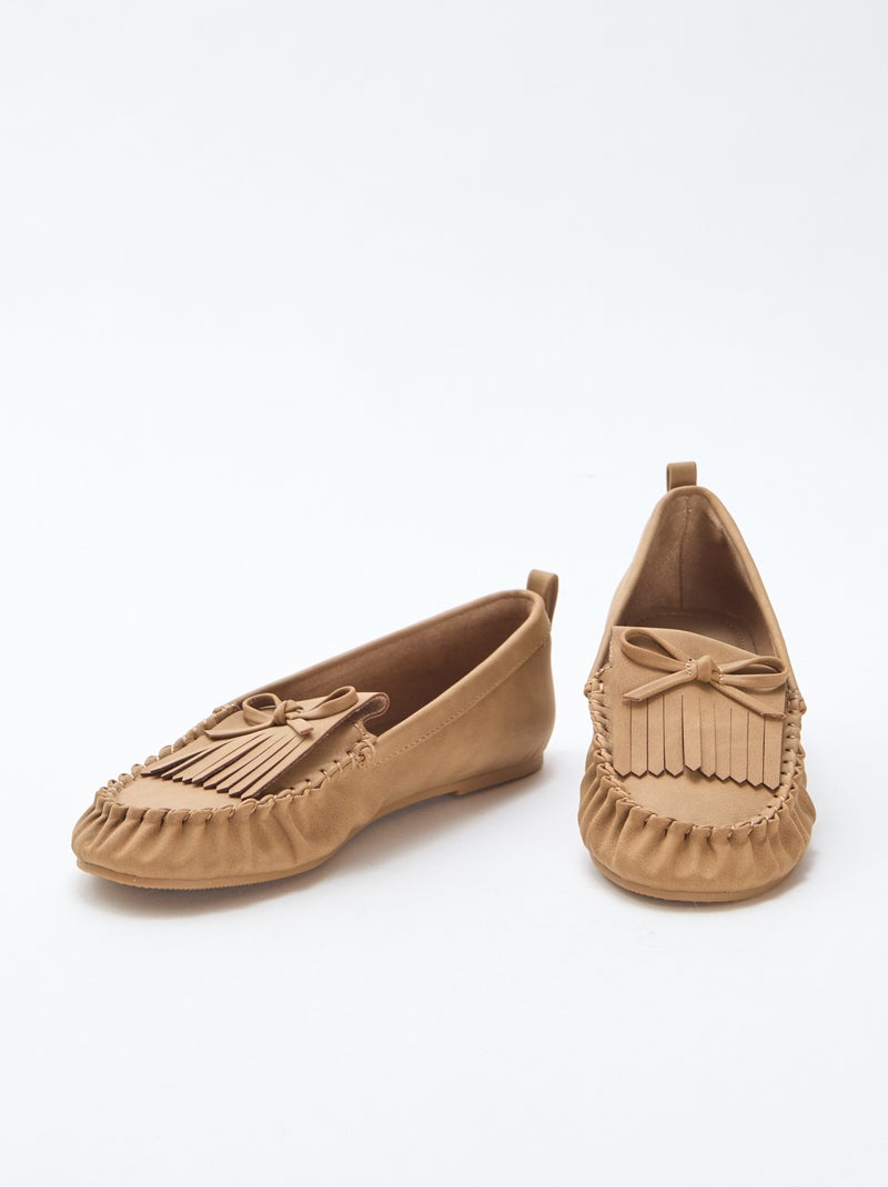 Mocasines de ante sintético con flecos Beige - Kiabi