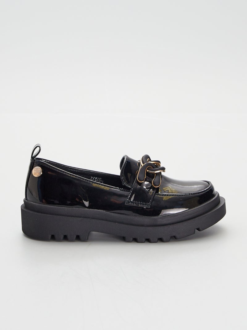 Mocasines de charol con suela dentada negro - Kiabi