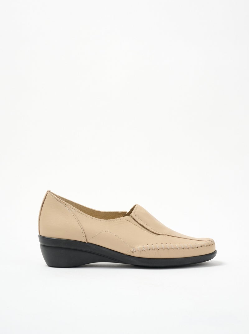 Mocasines de cuña anchos de piel - Afibel Beige - Kiabi