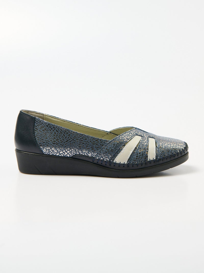 Mocasines de cuña de piel con ancho suave y cómodo. - Afibel Azul marino - Kiabi