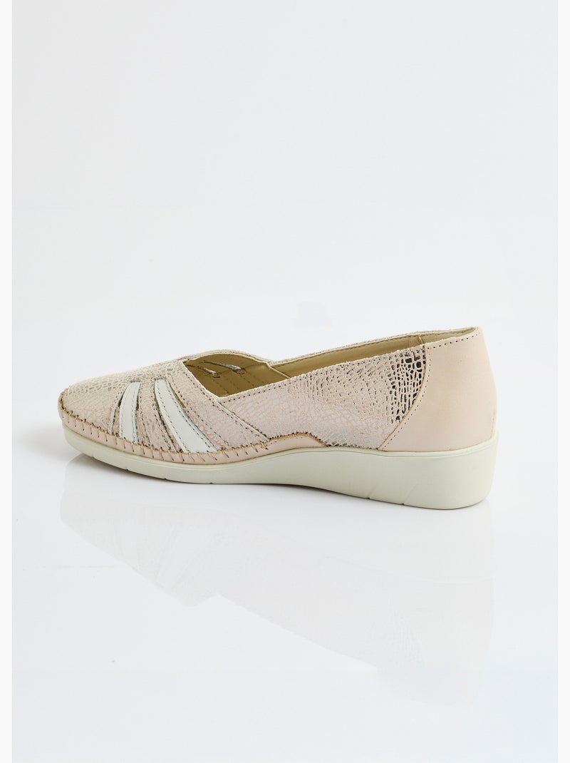 Mocasines de cuña de piel con ancho suave y cómodo. - Afibel Taupe - Kiabi