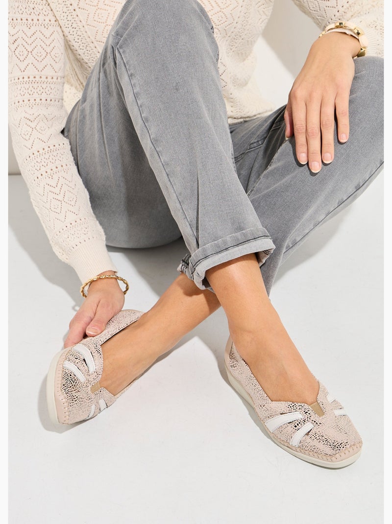 Mocasines de cuña de piel con ancho suave y cómodo. - Afibel Taupe - Kiabi