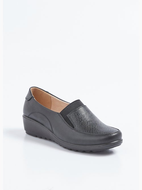 Mocasines de cuña de piel con elástico de ancho amplio - Afibel - Kiabi