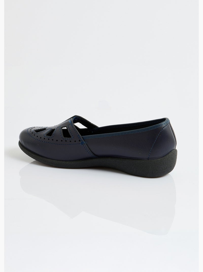 Mocasines de piel anchos confort elásticos - Afibel Azul marino - Kiabi