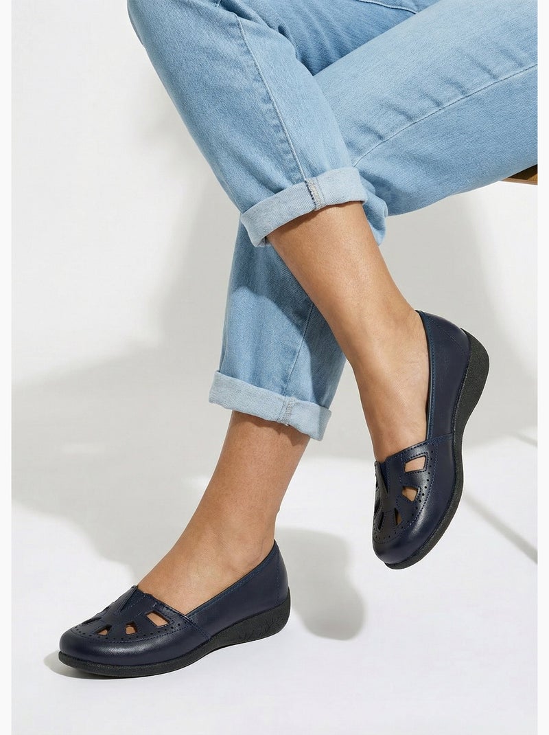 Mocasines de piel anchos confort elásticos - Afibel Azul marino - Kiabi
