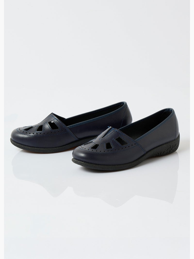 Mocasines de piel anchos confort elásticos - Afibel Azul marino - Kiabi