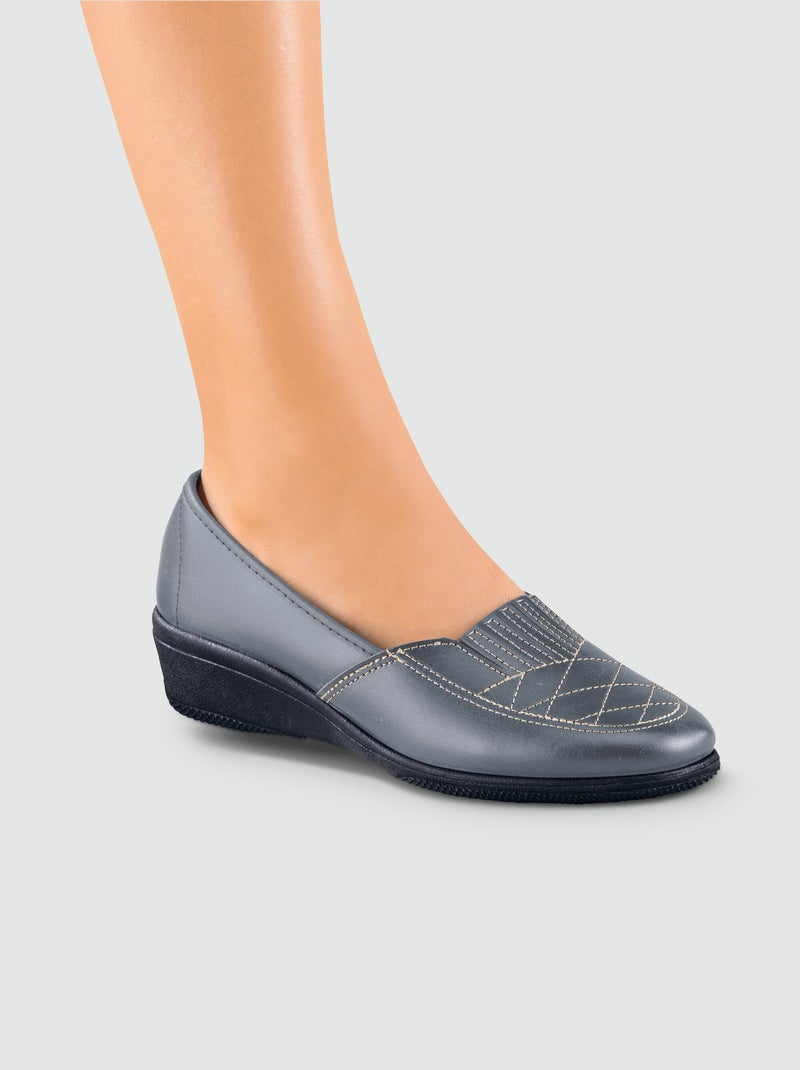 Mocasines de piel anchos confort elásticos - Afibel Gris - Kiabi