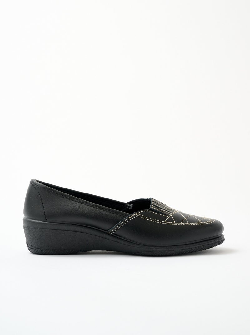 Mocasines de piel anchos confort elásticos - Afibel Negro - Kiabi