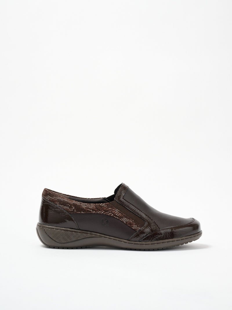 Mocasines elásticos de piel anchos - Afibel Marrón - Kiabi