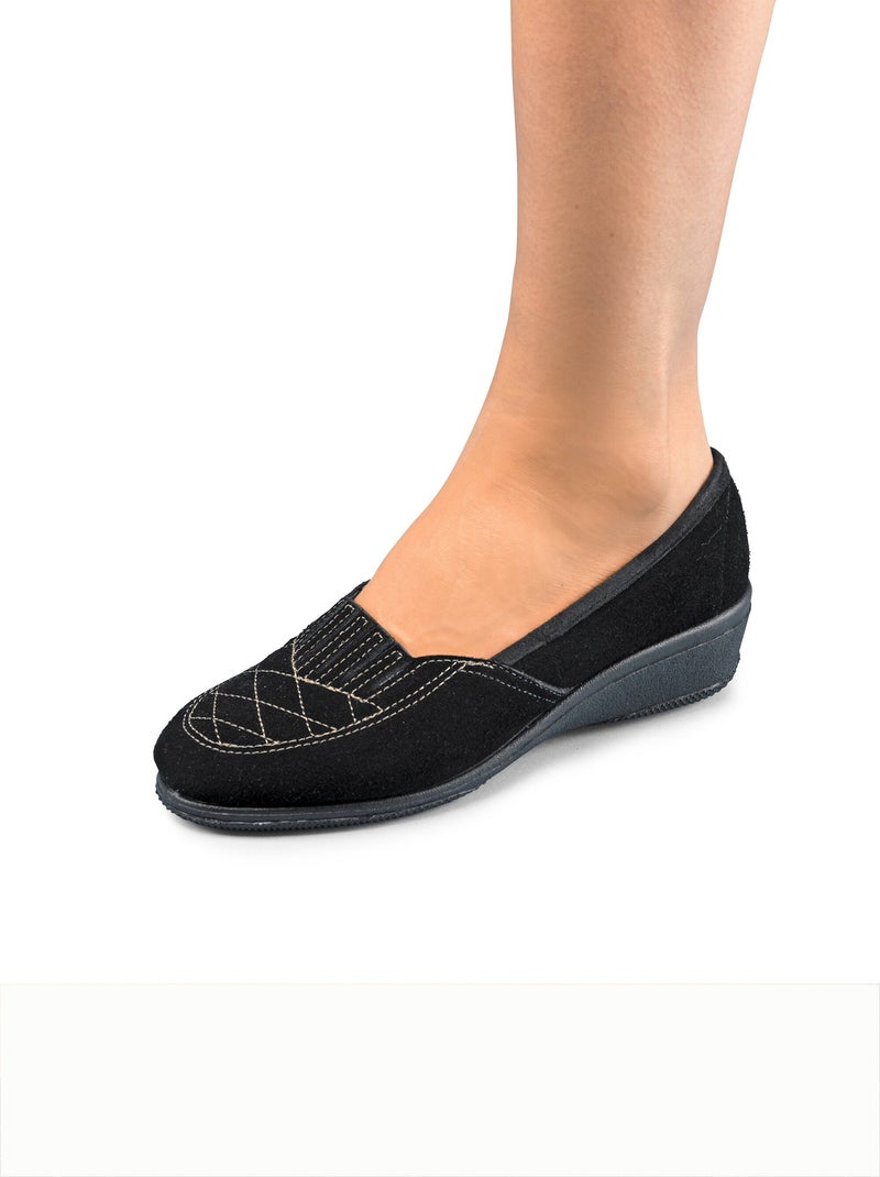Mocasines elásticos de piel anchos - Afibel Negro - Kiabi