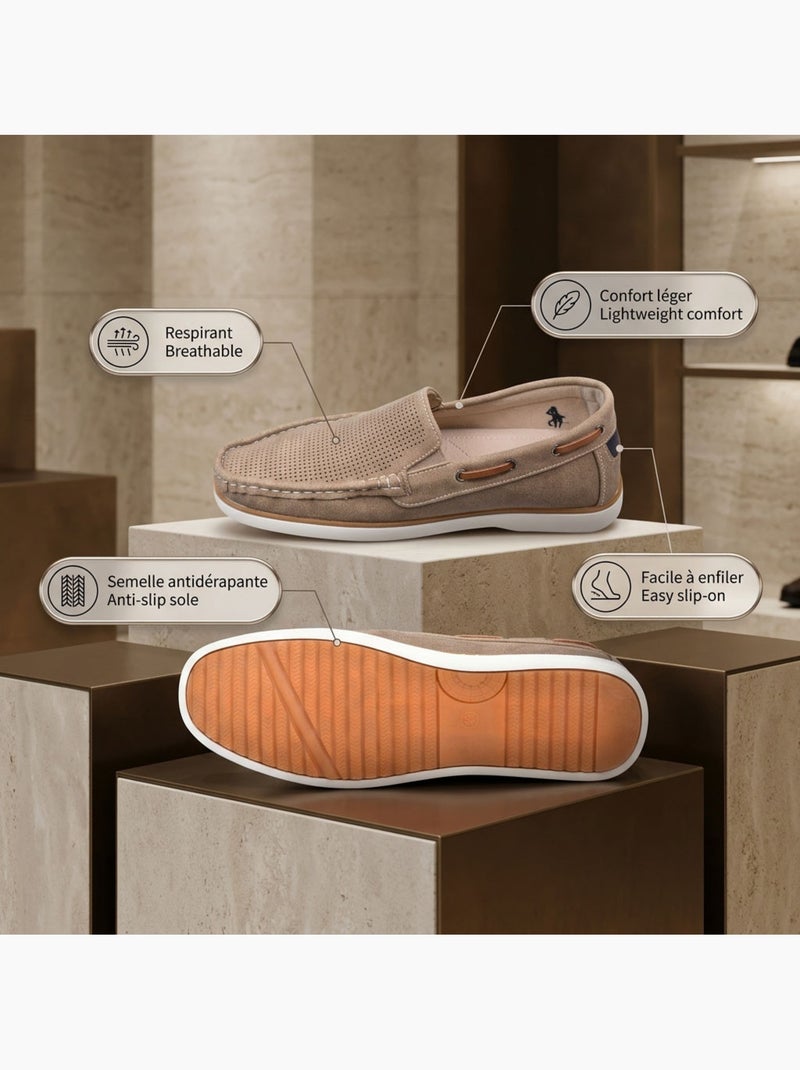 Mocasines hombre transpirables perforados confort verano OZABI Taupe - Kiabi