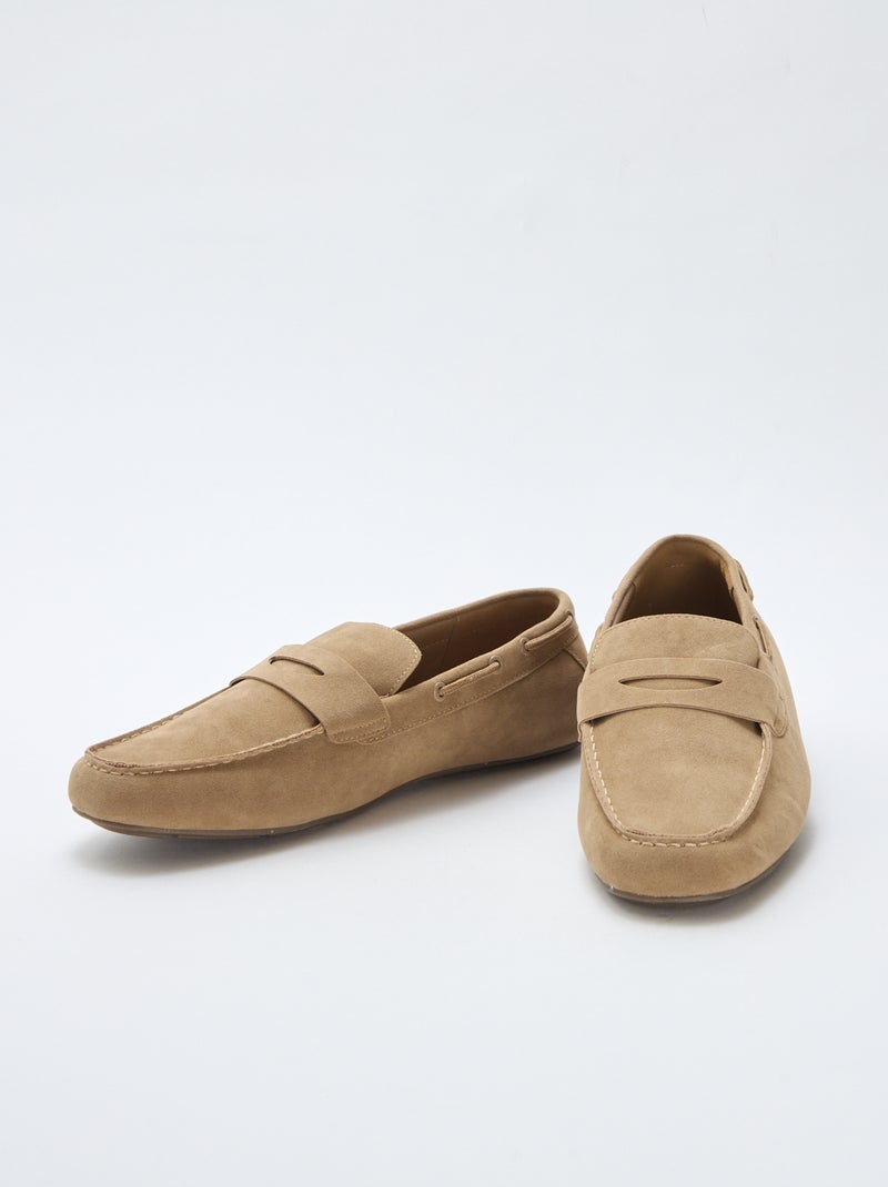 Mocasines náuticos de ante liso Beige - Kiabi