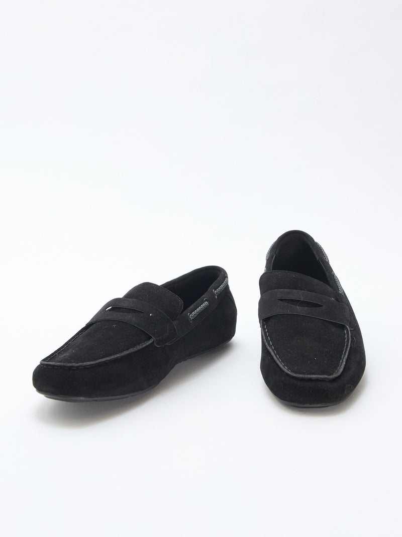 Mocasines náuticos de ante sintético liso Negro - Kiabi