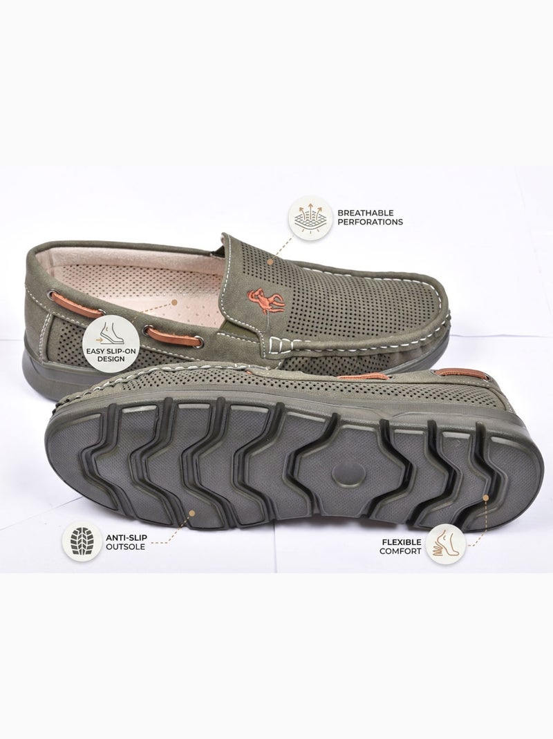 Mocasines OZABI para hombre con microperforaciones, cómodos para el verano y suela con tacos Caqui - Kiabi