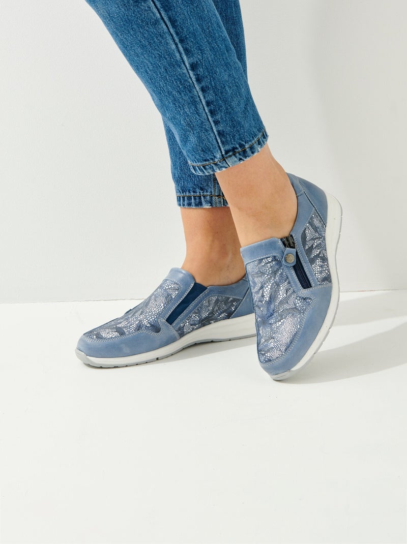 Mocasines piel con cremallera ancho confort - Afibel Azul - Kiabi