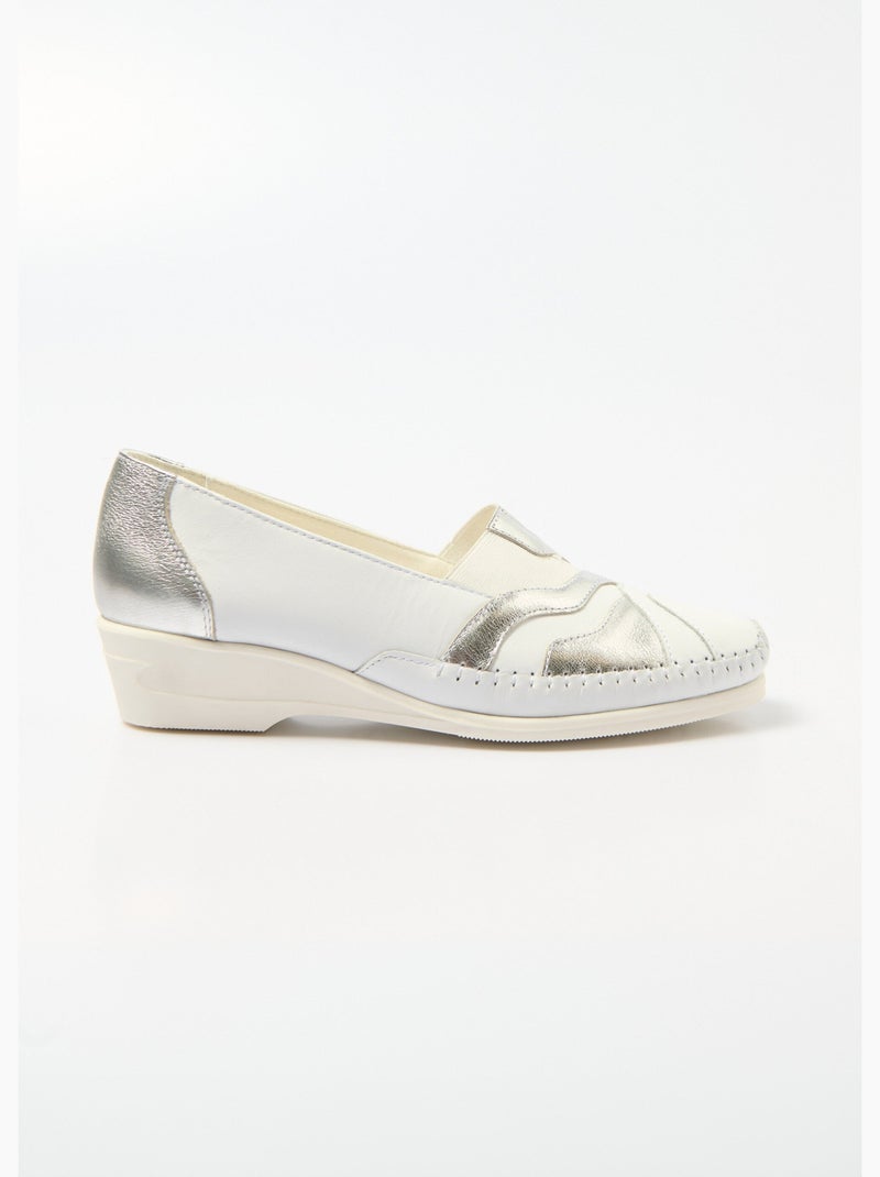 Mocasines piel con elástico ancho confort - Afibel Blanco - Kiabi
