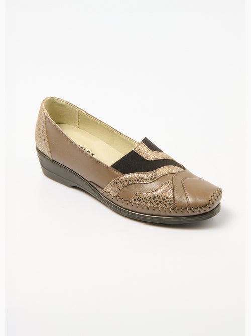 Mocasines piel con elástico ancho confort - Afibel - Kiabi