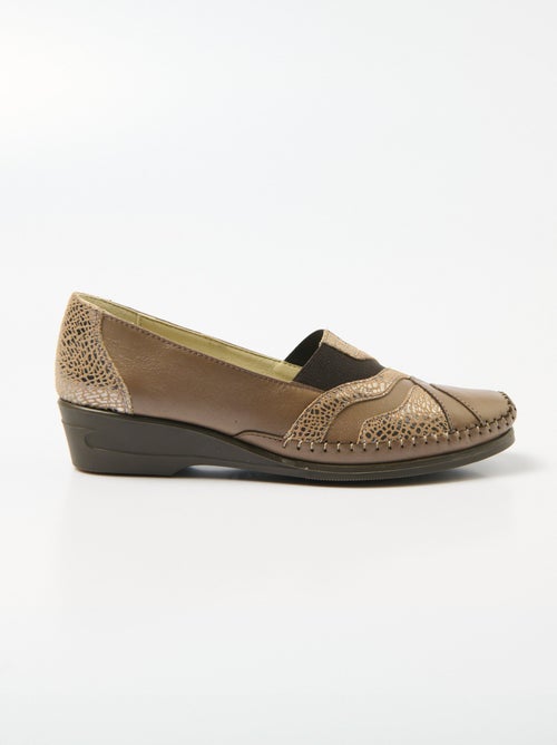 Mocasines piel con elástico ancho confort - Afibel - Kiabi