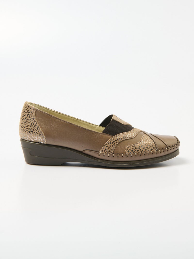 Mocasines piel con elástico ancho confort - Afibel Bronce - Kiabi