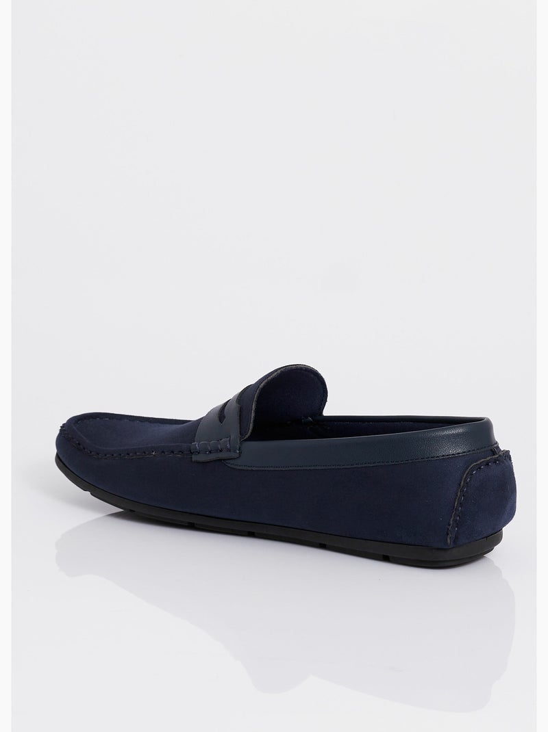 Mocasines planos en ante y polipiel - AFIBEL Azul marino - Kiabi