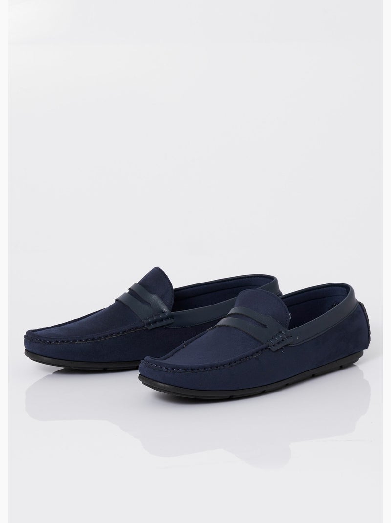 Mocasines planos en ante y polipiel - AFIBEL Azul marino - Kiabi