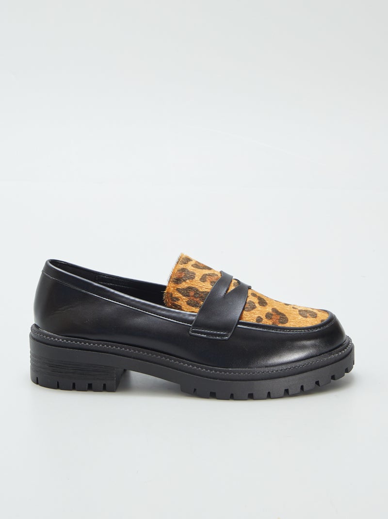 Mocasines sintéticos 'leopardo' NEGRO - Kiabi