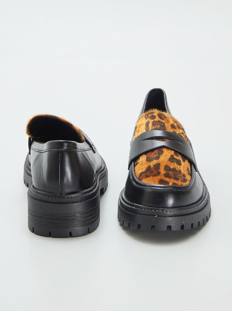 Mocasines sintéticos 'leopardo' NEGRO - Kiabi