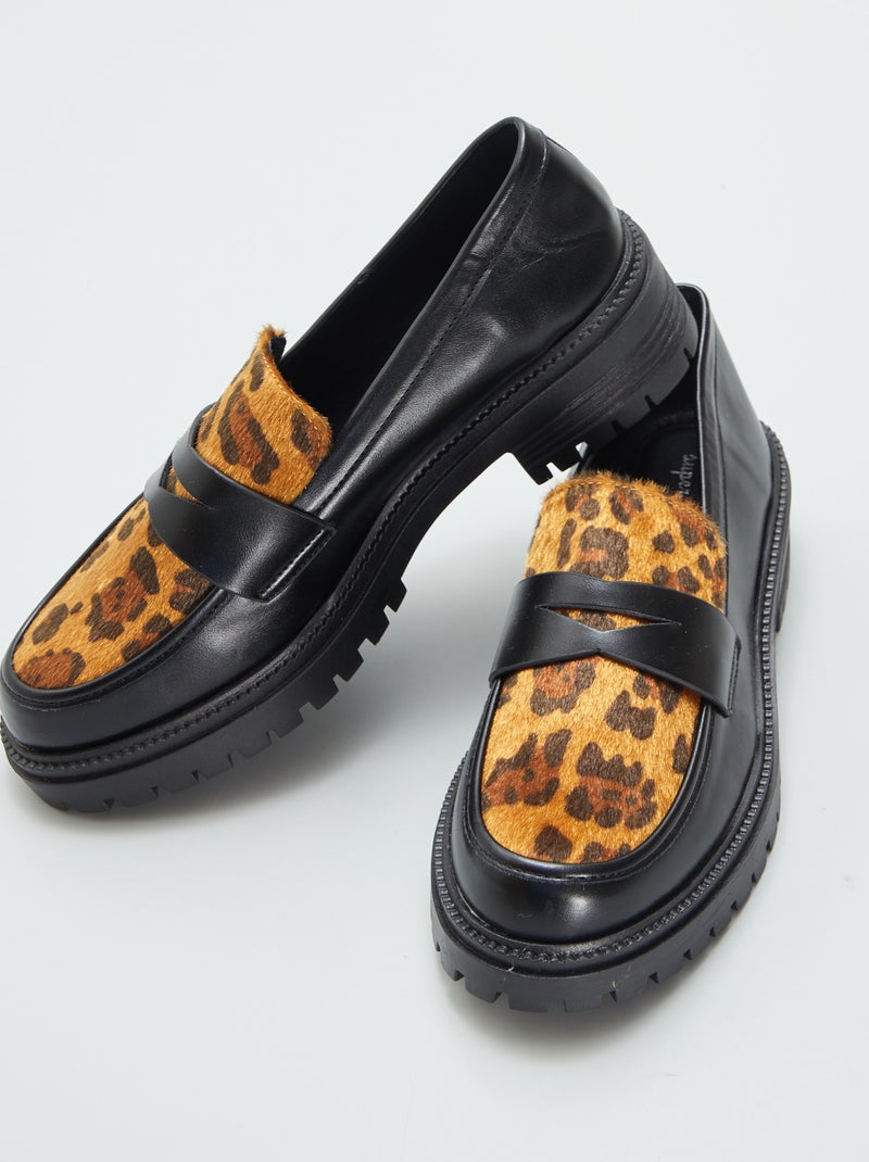 Mocasines sintéticos 'leopardo' NEGRO - Kiabi